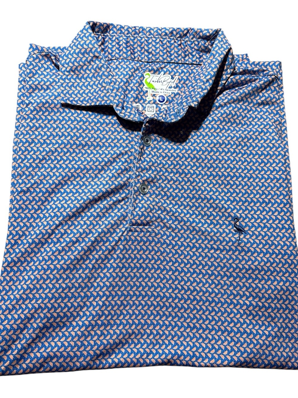 TailorByrd Men's Polo Shirt Size L Large Blue Geometric Print Short Sleeve